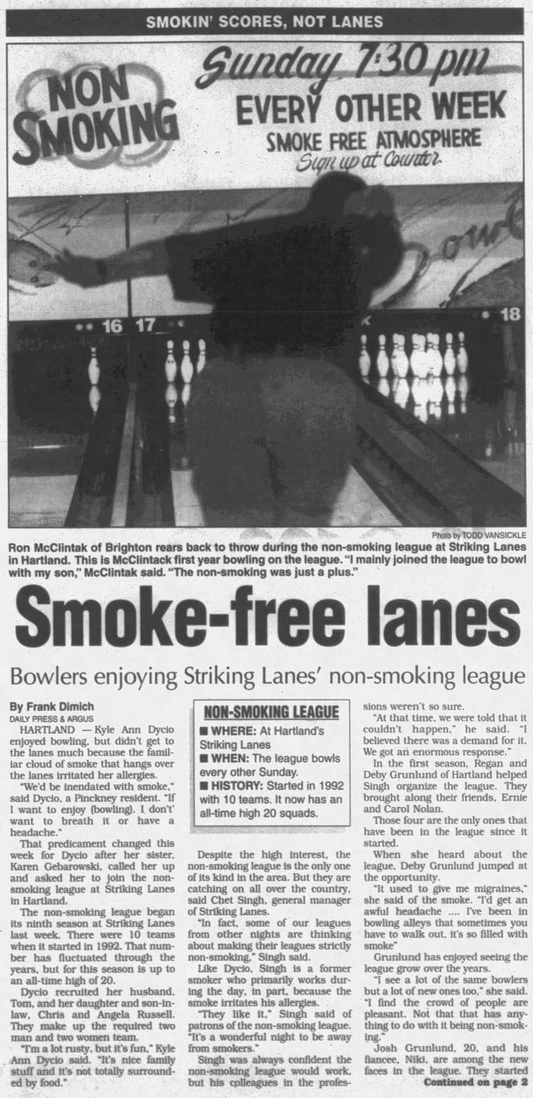 Striking Lanes (Tags Adventure Golf) -  Sept 2001 Article On Non-Smoking Leagues (newer photo)